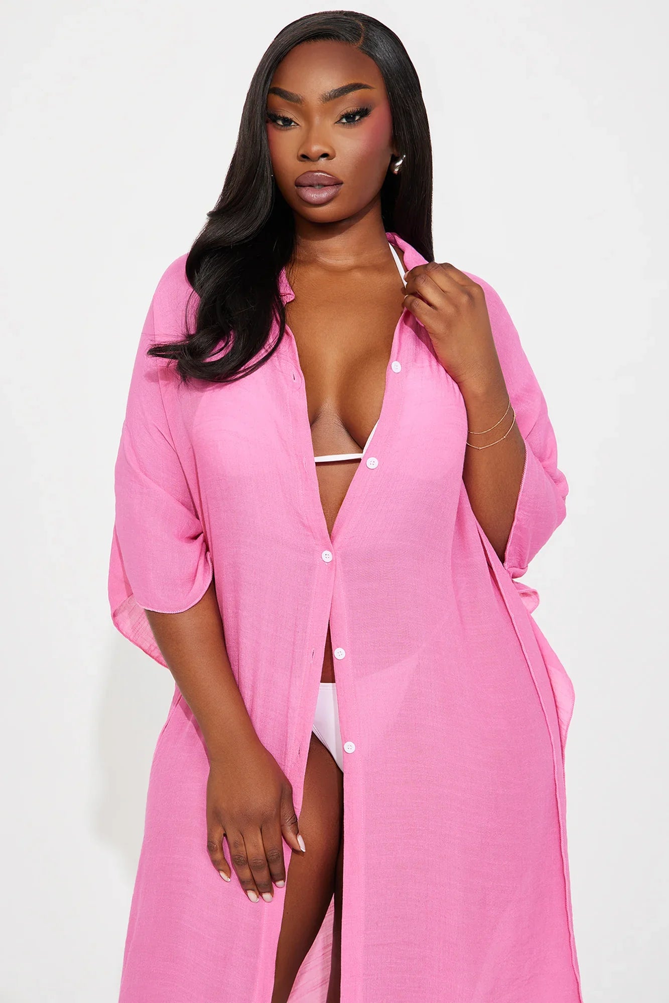 Megan Swim Cover Up Kimono - Hot Pink