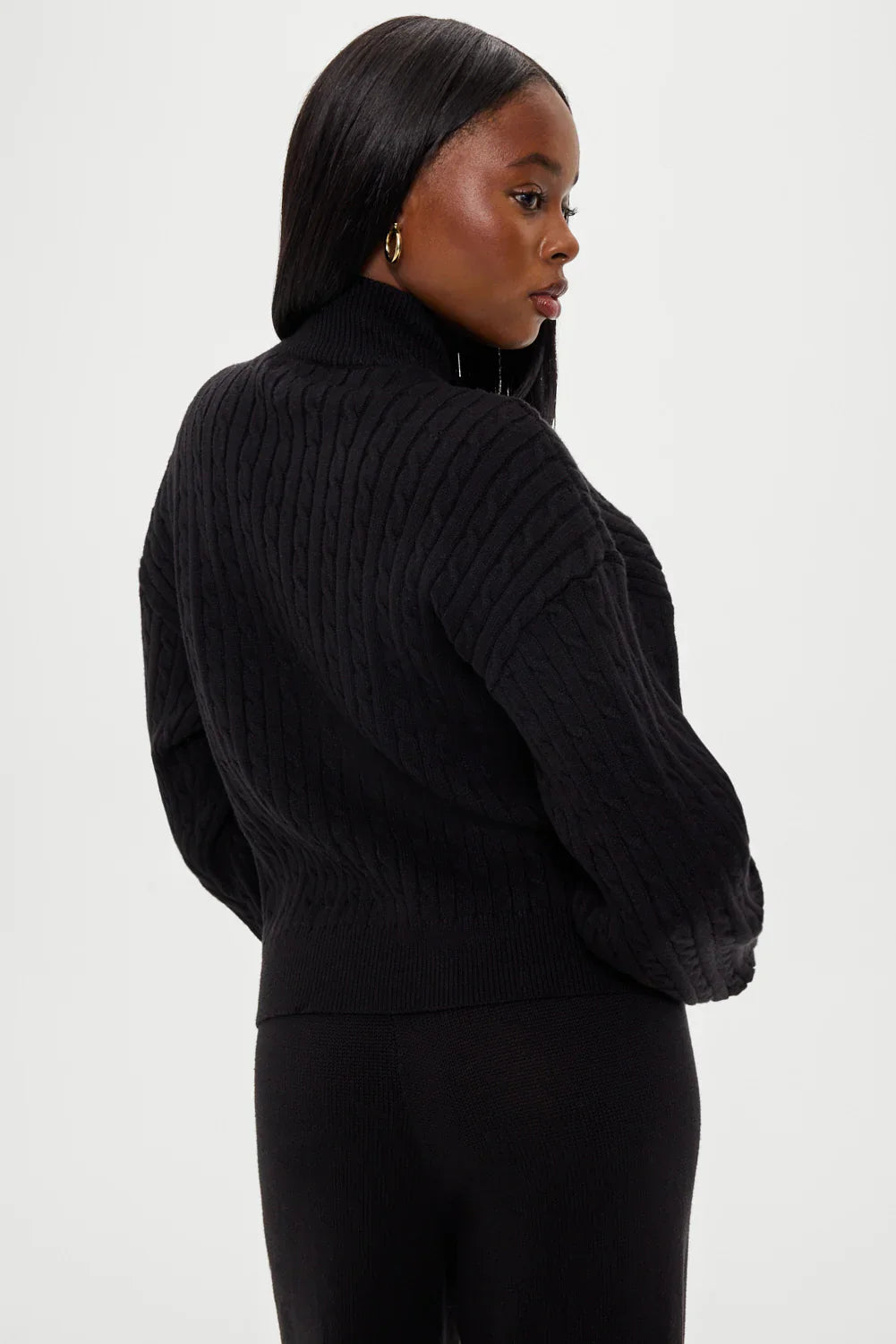 Bea Cloud Knit Zip Up Sweater - Black