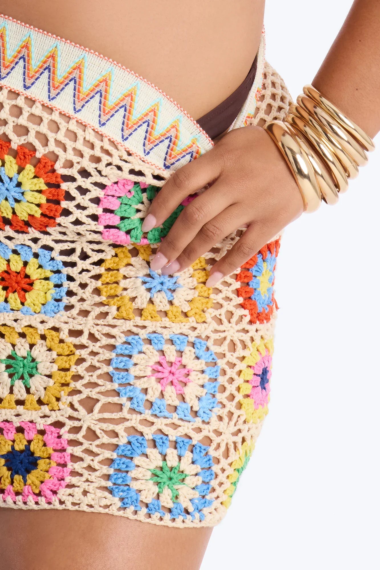 Sienna Patchwork Crochet Swim Cover Up Mini Skirt - Multi Color