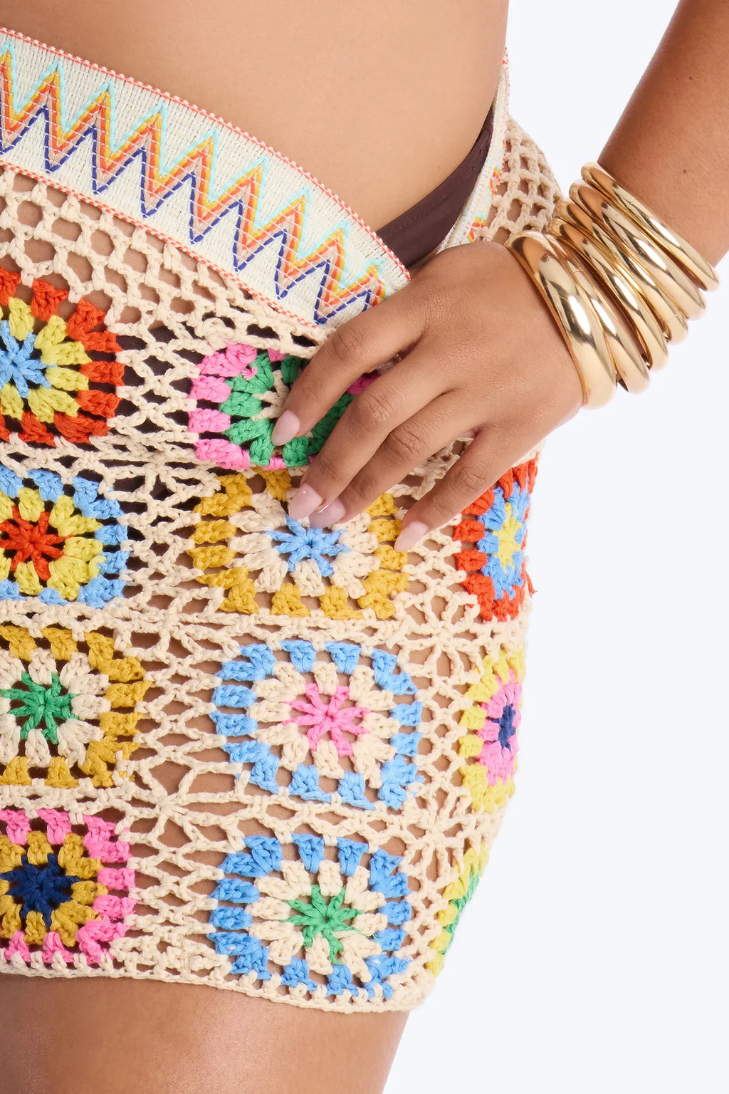 Sienna Patchwork Crochet Swim Cover Up Mini Skirt - Multi Color
