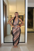 Keep Cool Fringe Hooded Mesh Cover Up Maxi Dress - Brown/combo