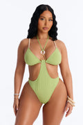 All Summer 1 Piece Triangle Cut Out Swimsuit - Sage