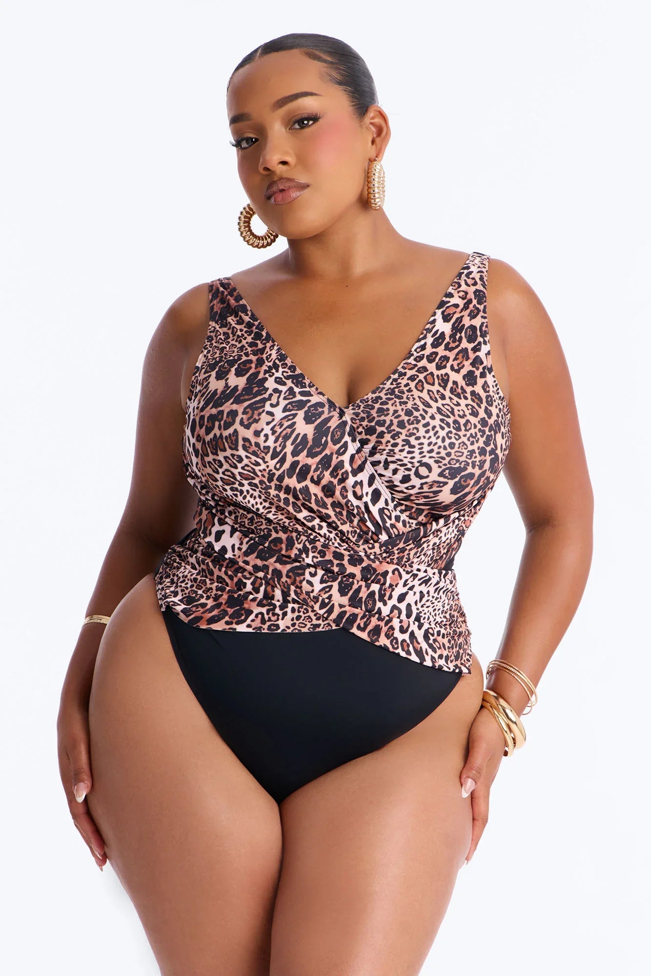 Unstoppable Wild Catch Mesh Cutout 1 Piece Swimsuit - Leopard