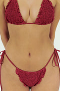 Tiana Ruffle String Bikini Bottom - Bordeaux