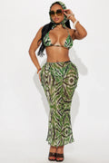 Selena 4 Piece Bikini Maxi Skirt & Headscarf Set - Green/combo