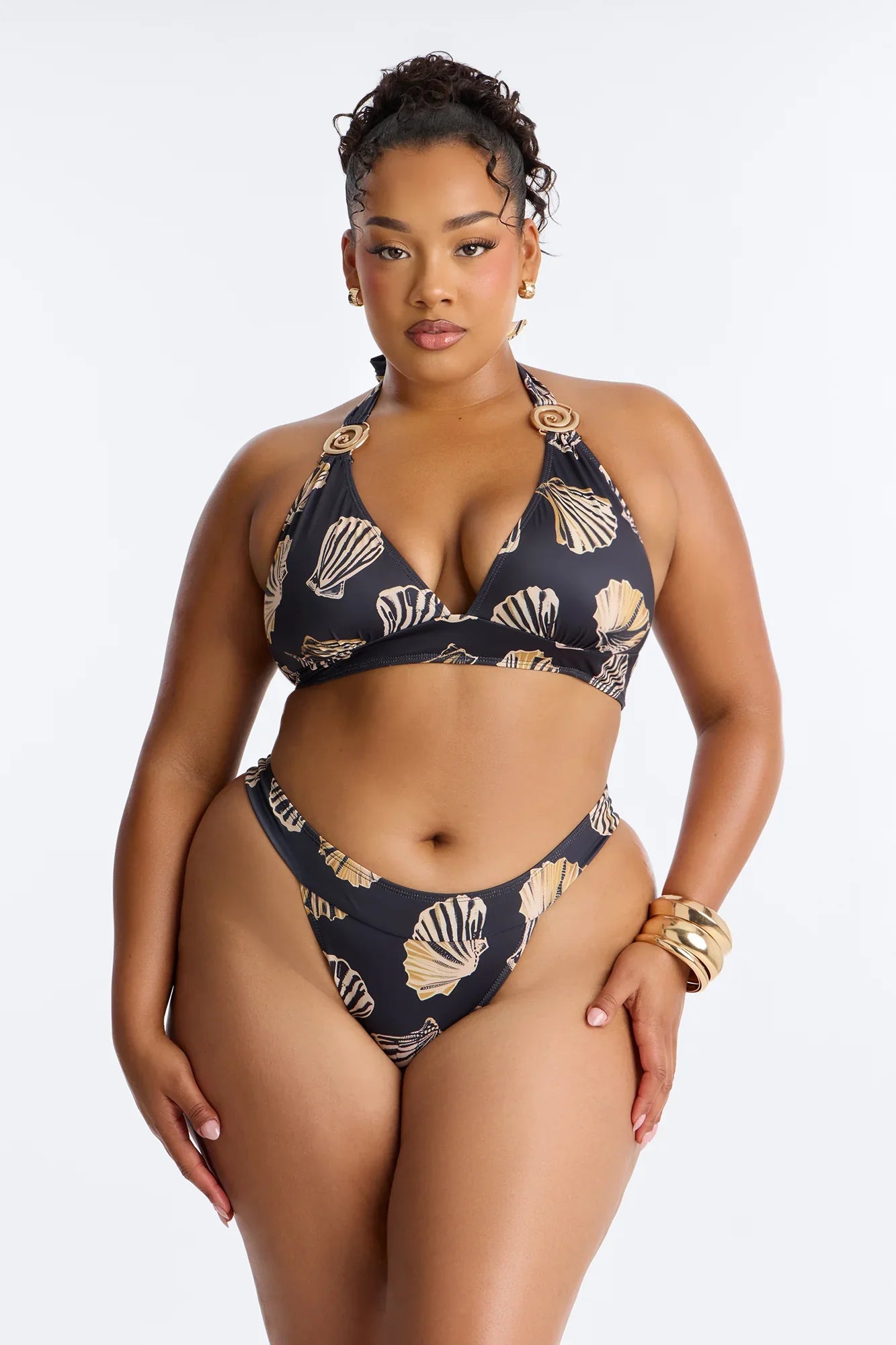 Book That Flight 2 Piece Shell Print Bralette Bikini Set - Black