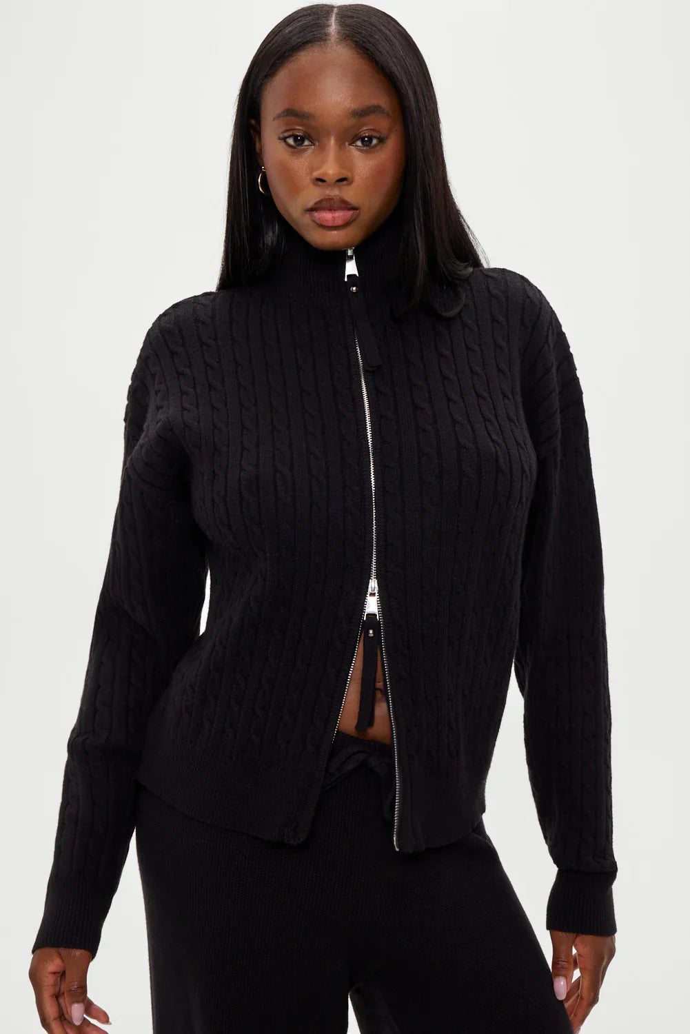 Bea Cloud Knit Zip Up Sweater - Black