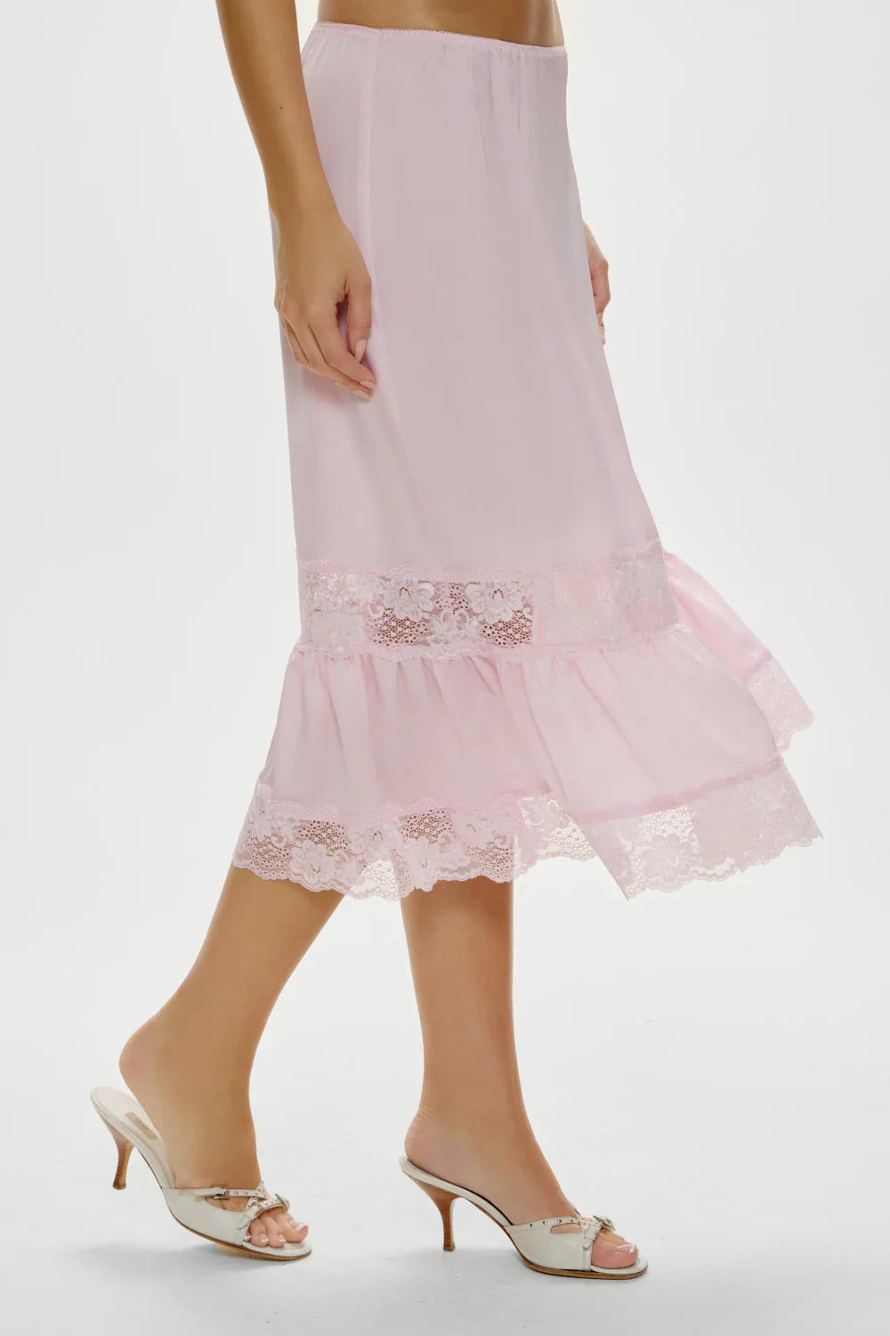 Hideaway Satin Slip Midi Skirt - Strawberries & Cream