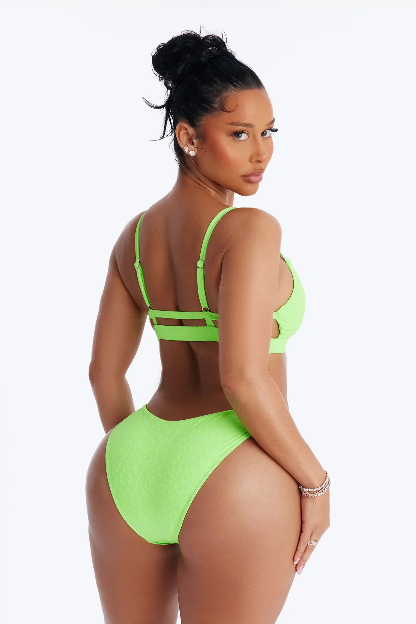 Beach Bronze Babe Leopard Bralette Bikini Set - Green/combo
