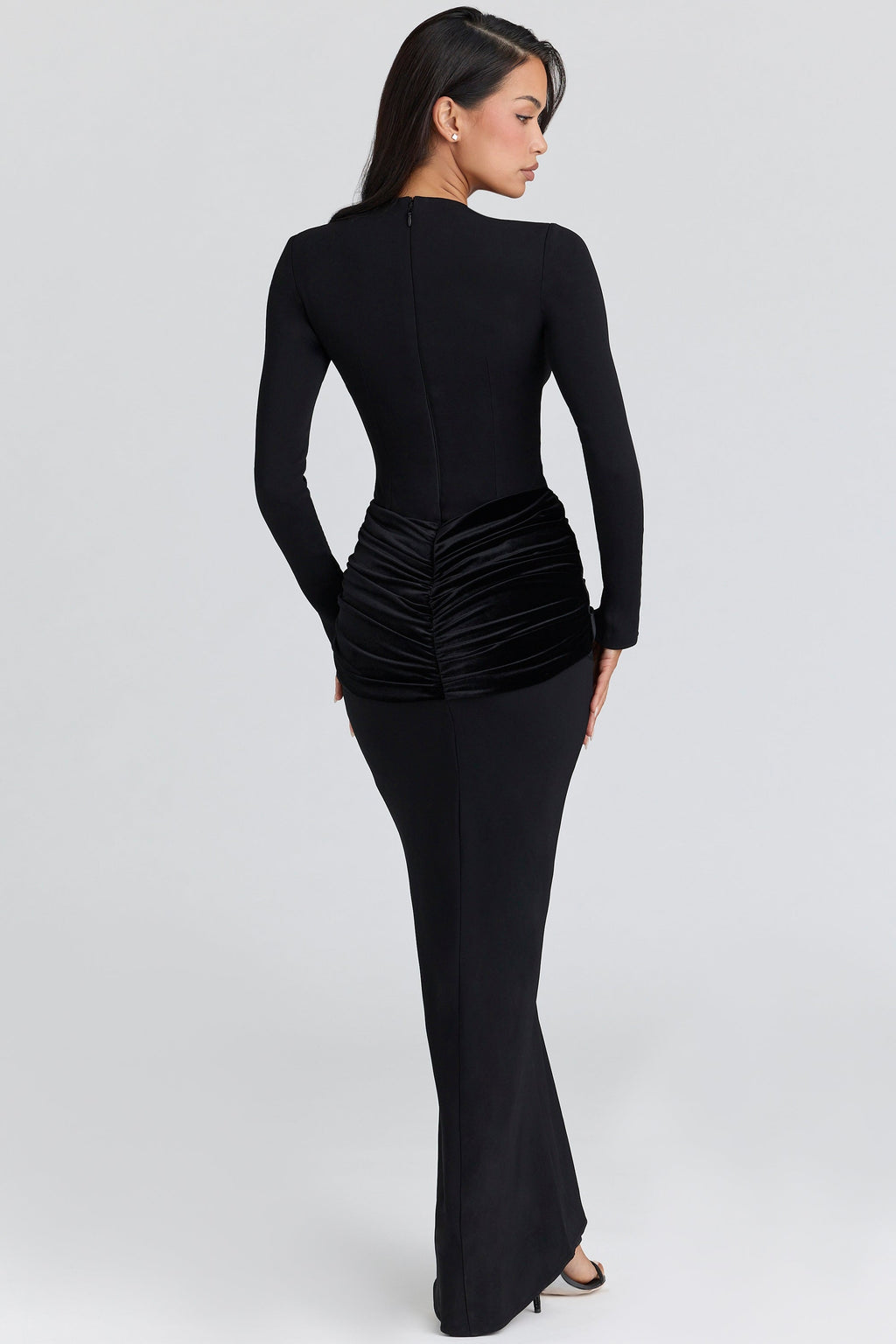 black long sleeve crepe jersey maxi dress