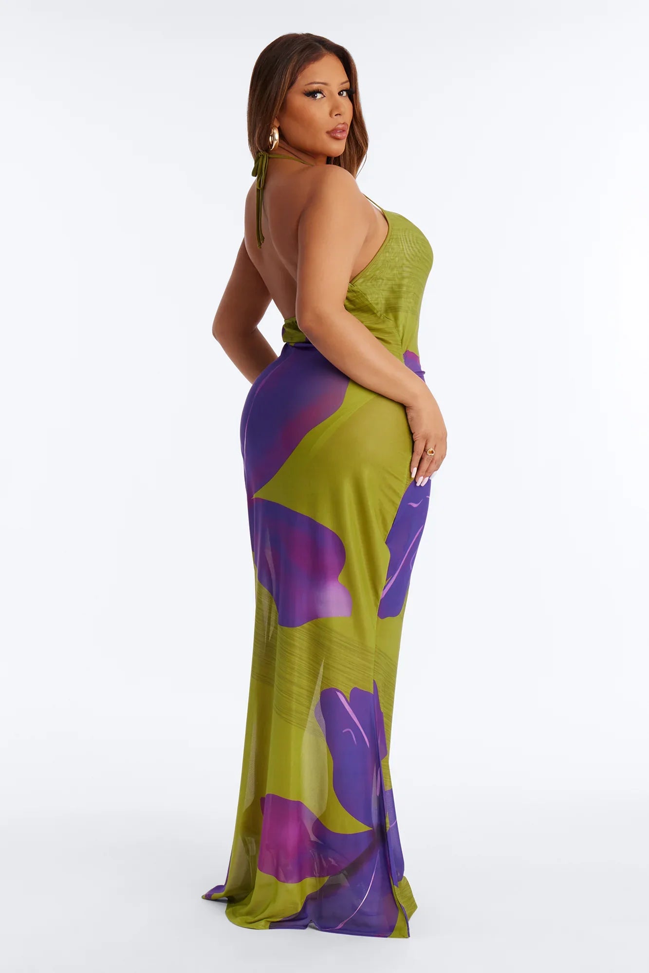 Hawaiian Sun Flower Mesh Cover Up Maxi Dress - Green/combo