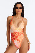 Mila Hibiscus Print One Piece Swimsuit - Orange/combo