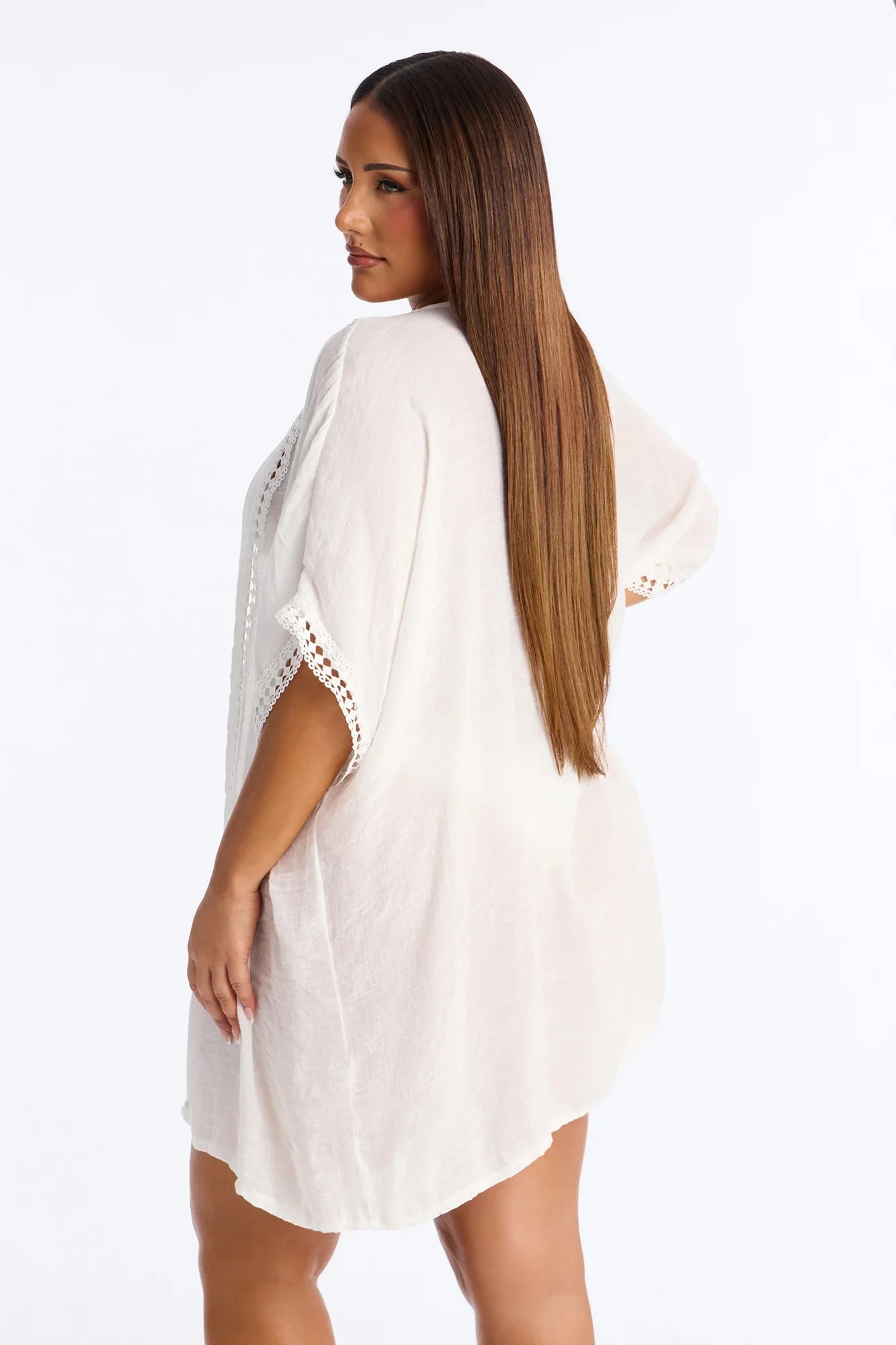 Off Duty Linen Swim Cover Up Shirt - White