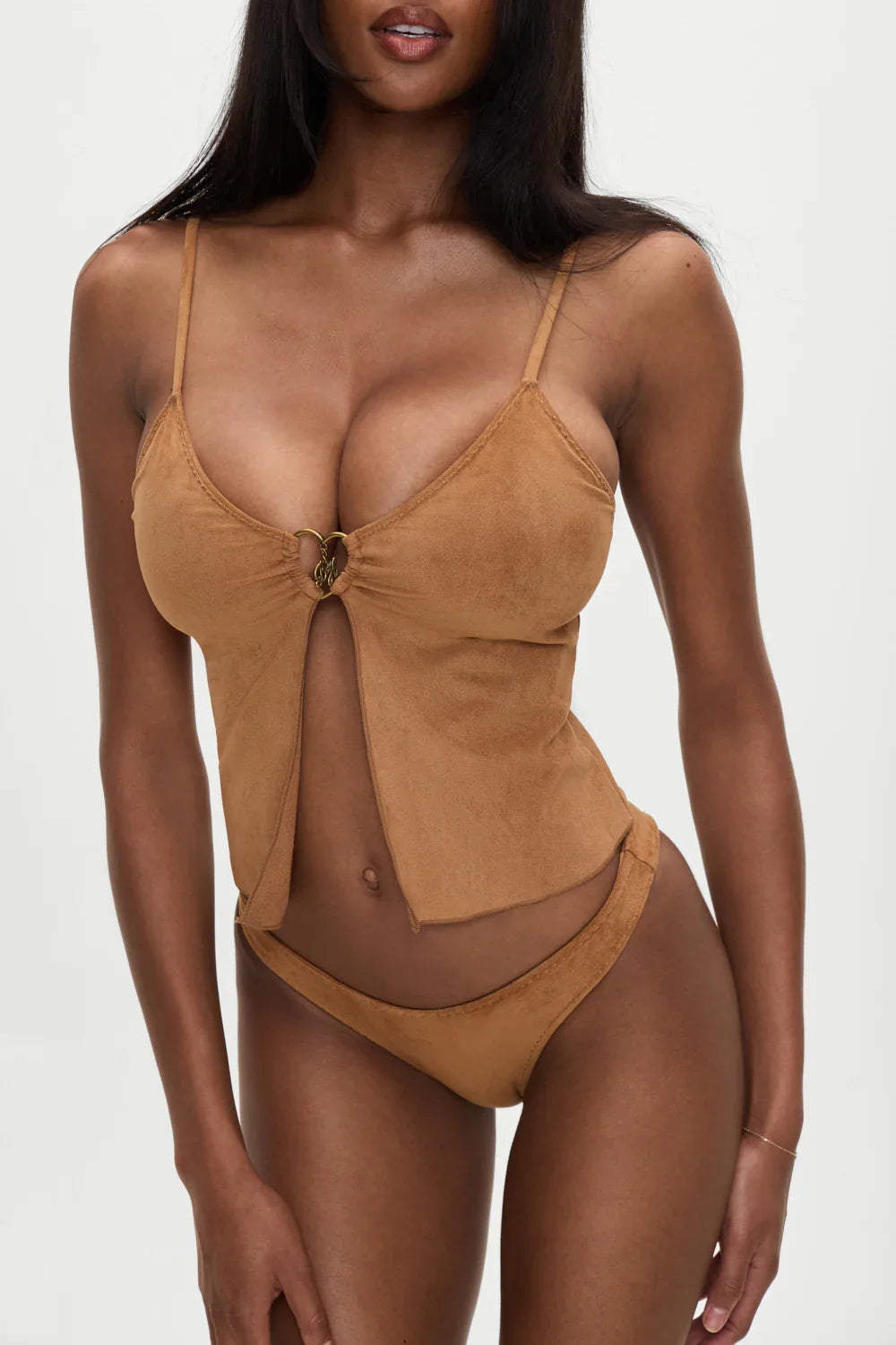 x BELLA HADID Lucy Suede Tankini Bikini Top - Sunkissed Suede
