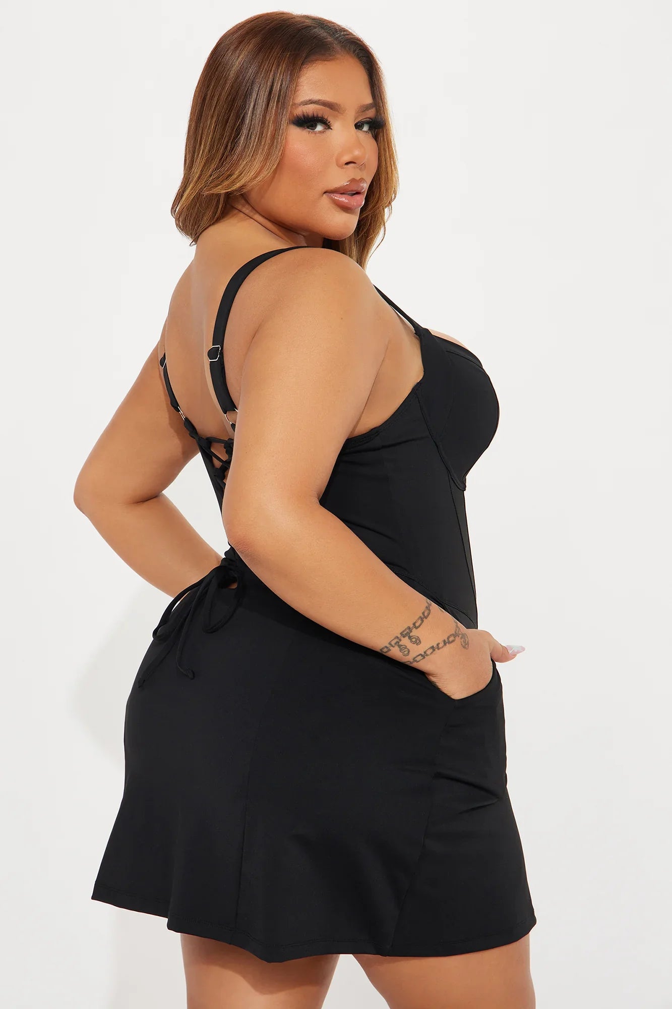 Delvina Snatched Sculpting Underwire 1 Piece Swimsuit Dress - Black