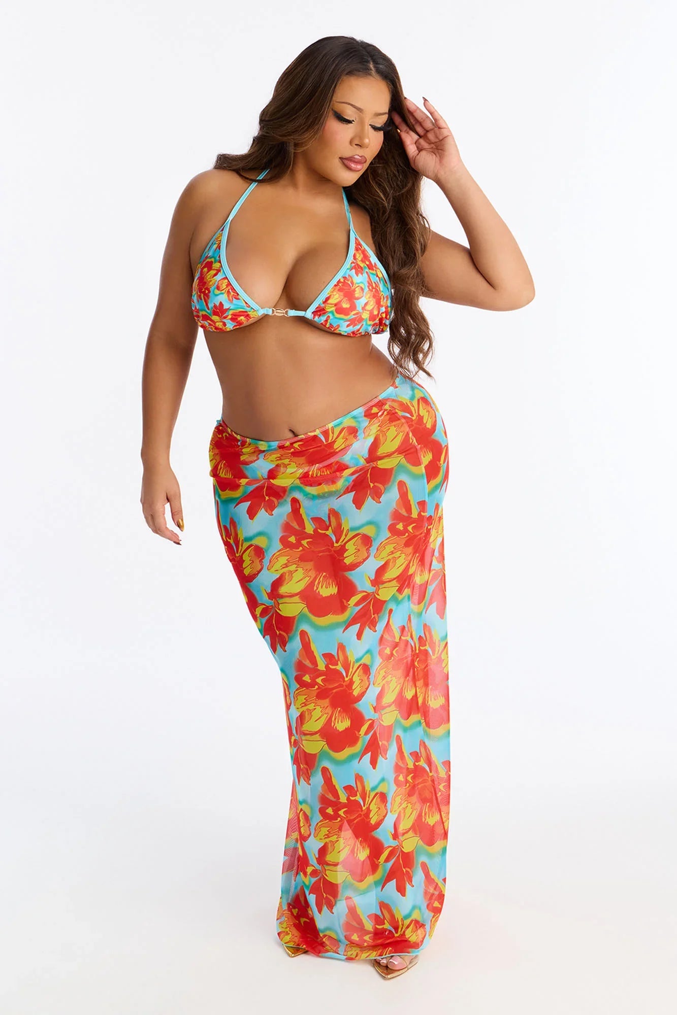 Gia 2 Piece Bikini And Sarong Set - Orange/combo