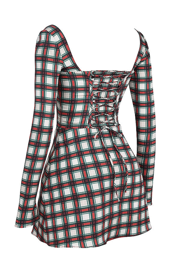 red tartan corset mini dress