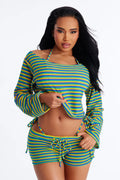 Yasmine 4 Piece Bikini and Coverup Set - Green/combo