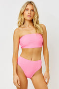 Jenna Ribbed Bandeau Bikini Top - Pink Punch