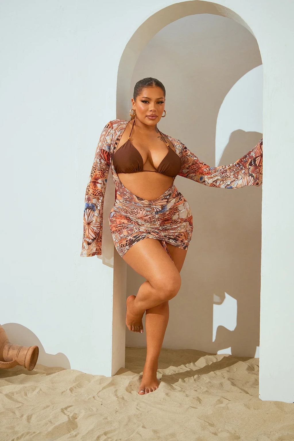 Jungle Beach 3 Piece Bikini Set - Mocha/combo