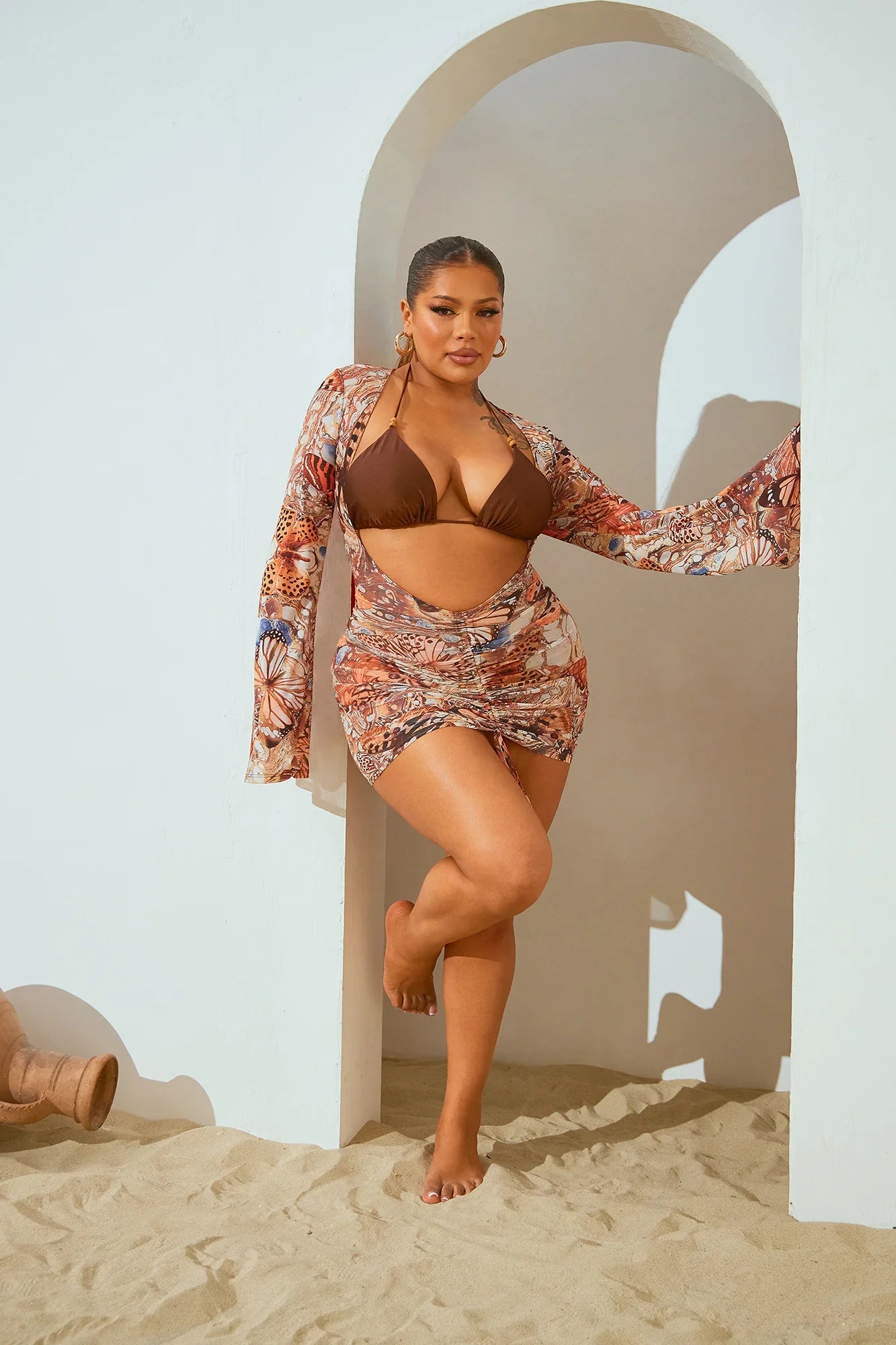 Jungle Beach 3 Piece Bikini Set - Mocha/combo