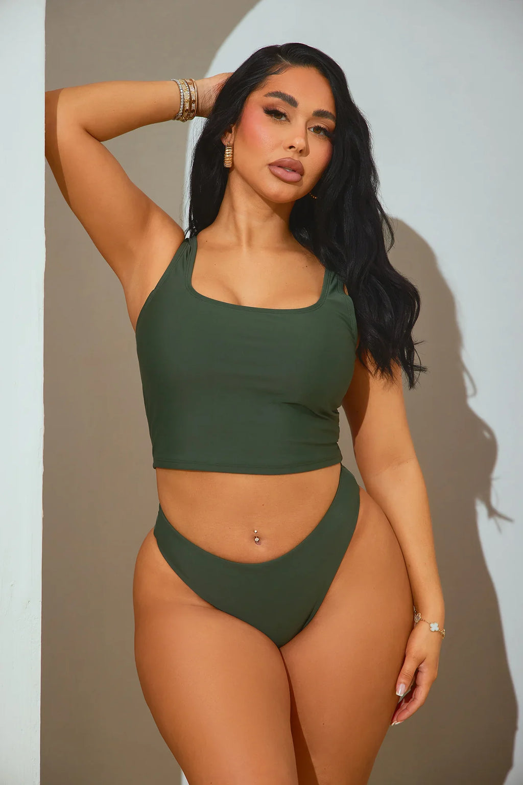 Maui Mix And Match Tank Shirt Bikini Top - Olive