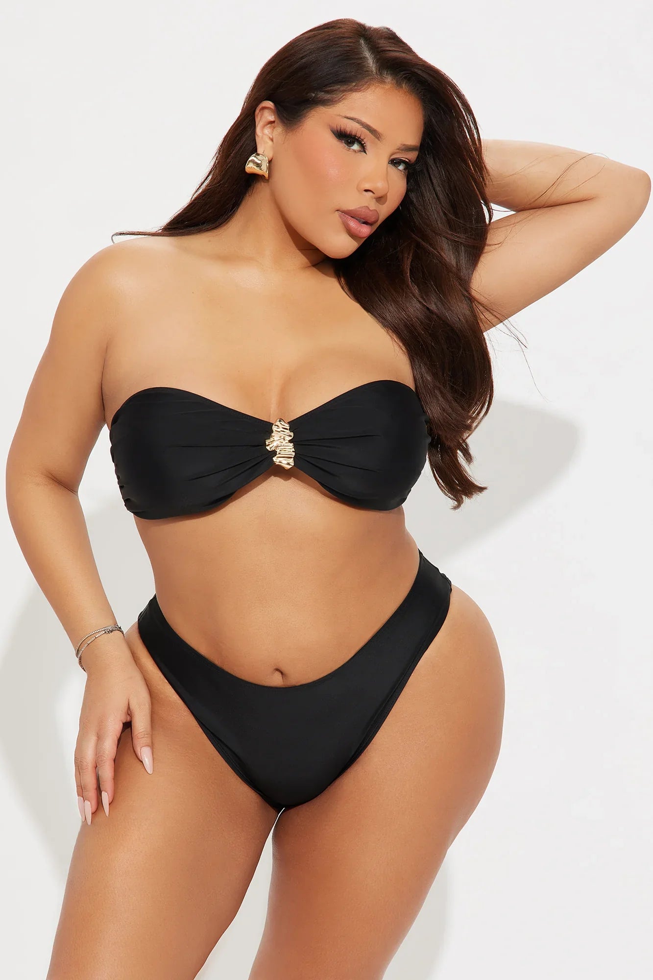 Island Summers Hardware Texture 3 Piece Bikini Skirt Set - Black