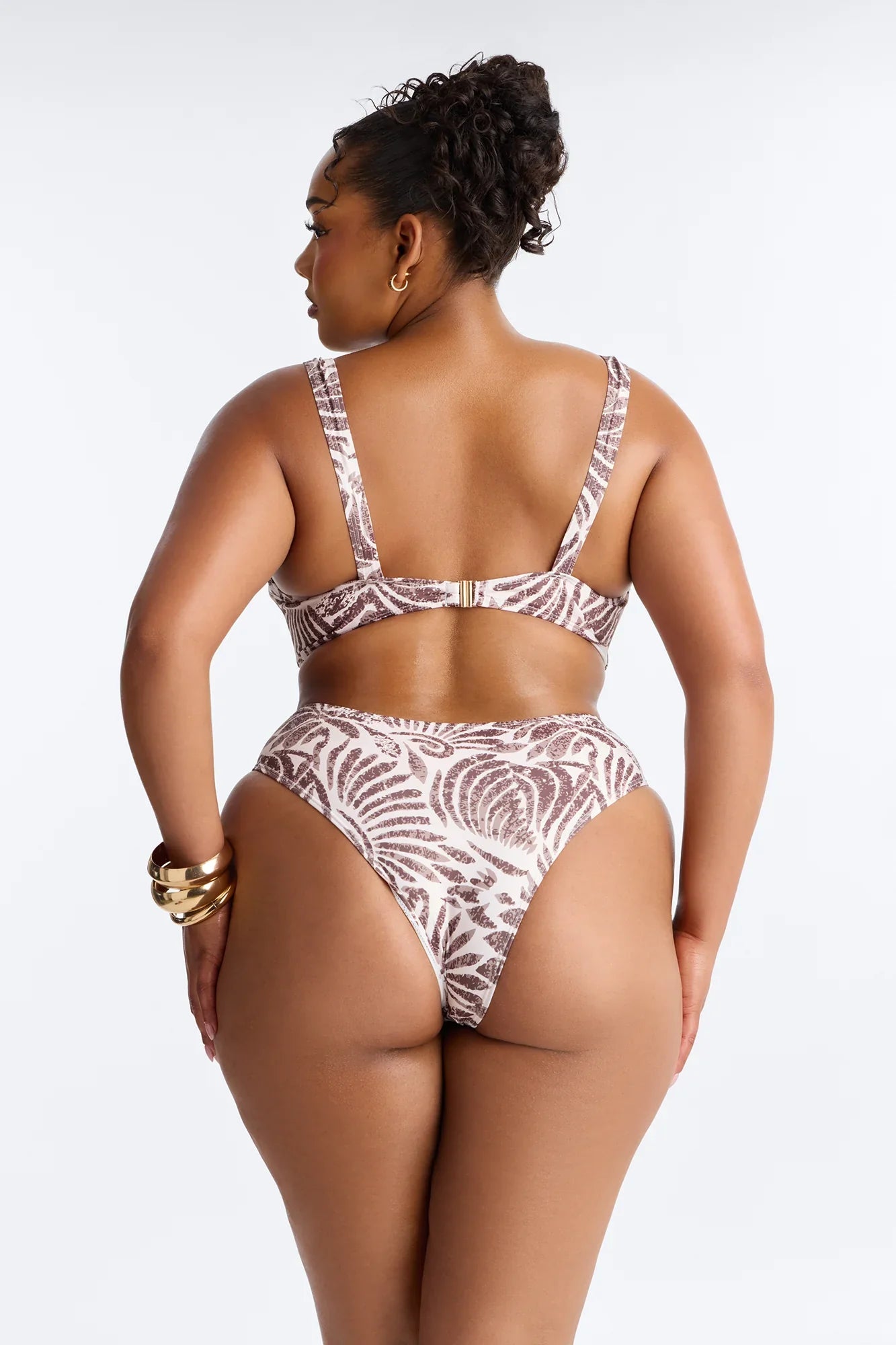 Outside Summer 2 Piece Abstract Bralette Bikini Set - Brown/combo