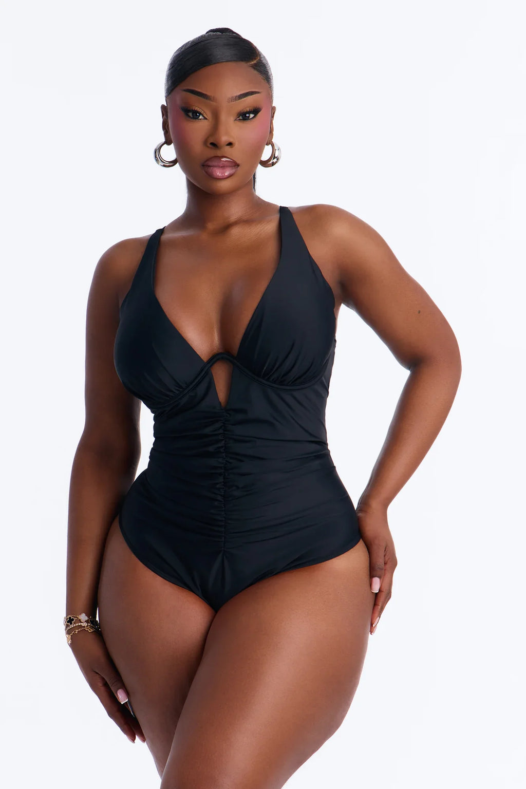 Happiest Hour 1 Piece Ruched Underwire Swimsuit - Black