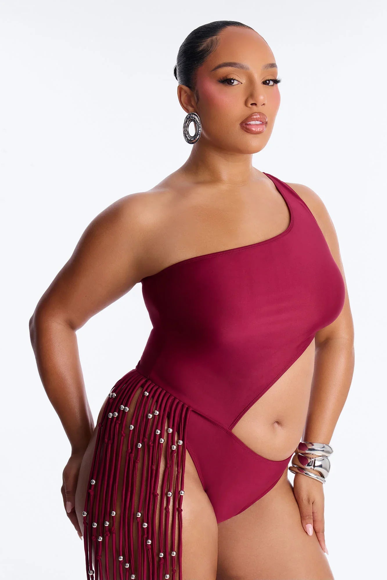Wendy Fringe Cut Out 1 Piece Swimsuit - Burgundy