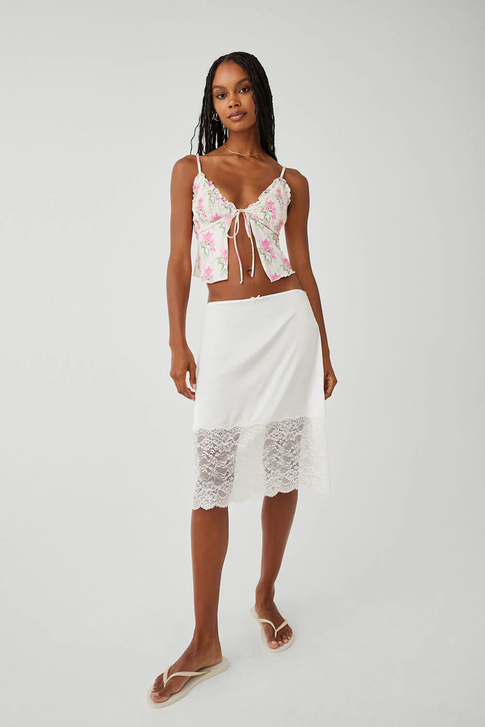 Chamomile Satin Midi Skirt - White