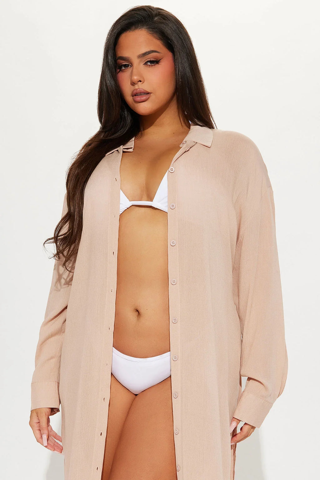 Breezy Nights Linen Swim Cover Up Kimono - Taupe