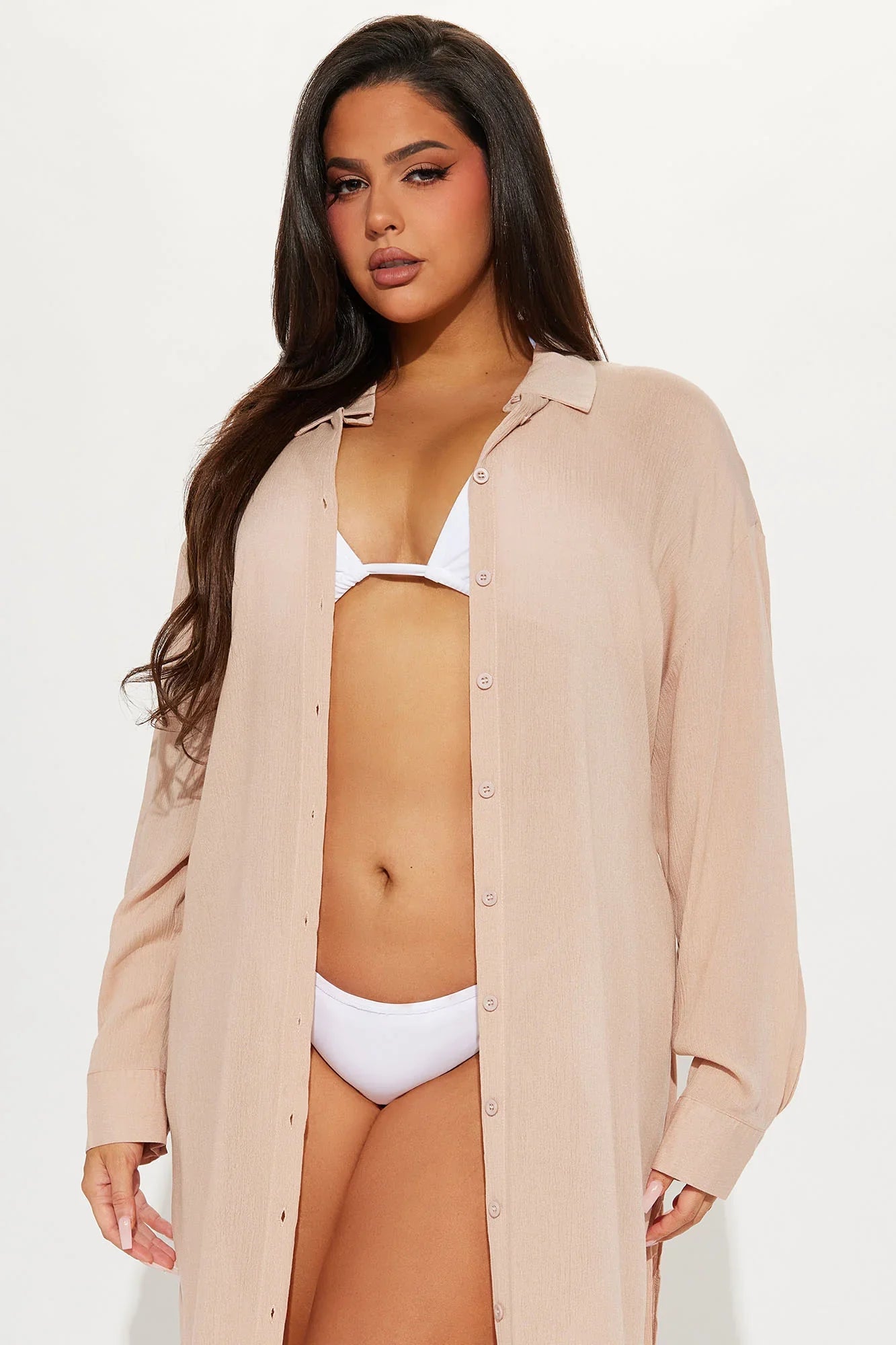 Breezy Nights Linen Swim Cover Up Kimono - Taupe