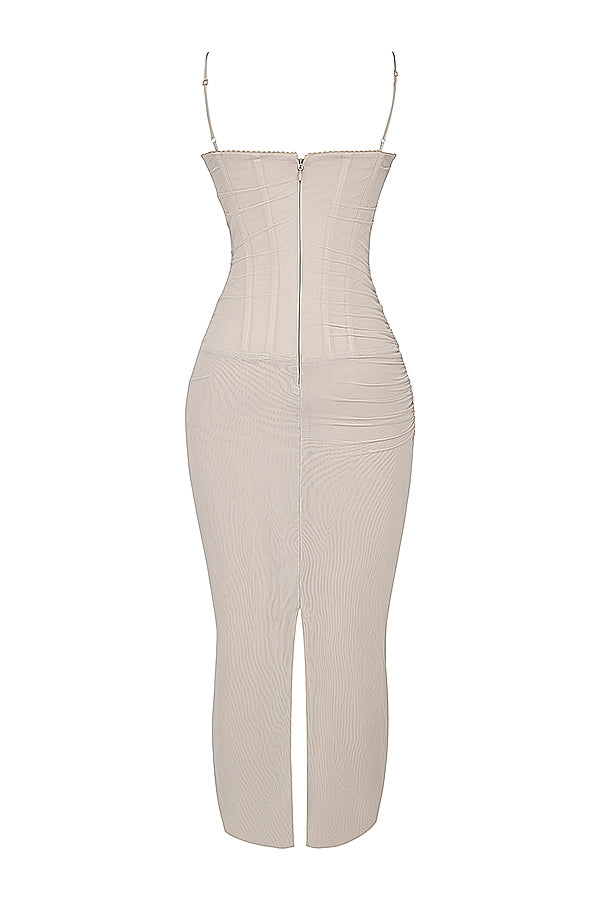sand stretch mesh maxi dress
