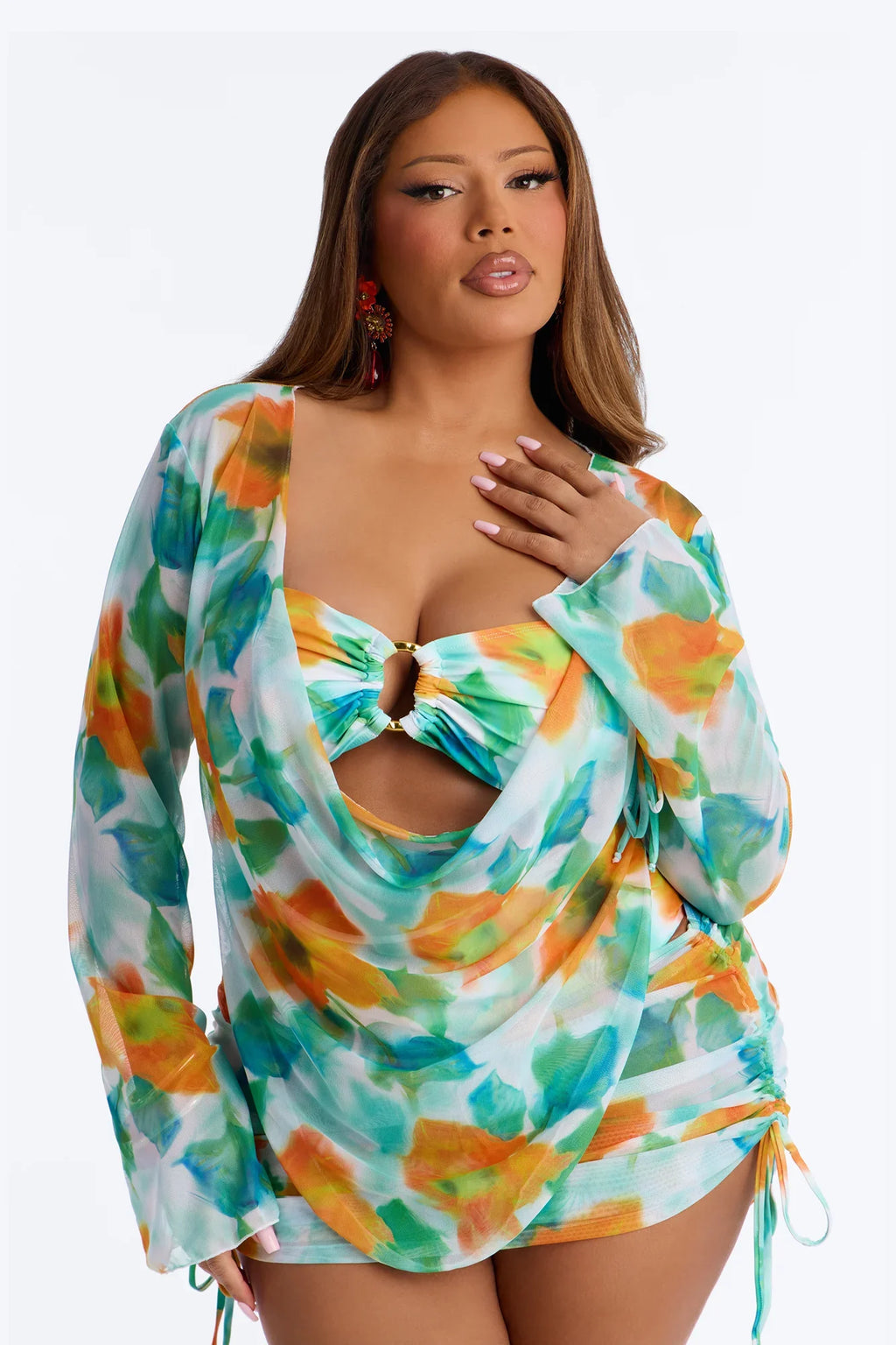 Island Shore Hardware Strapless Scoop Neck Boyshort 3 Piece Bikini Top Set - Green/combo