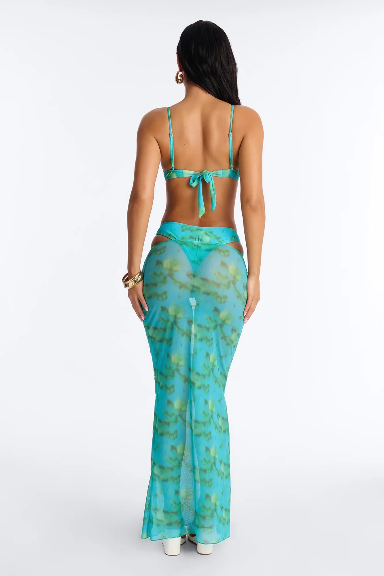 Julie Abstract Underwire 3 Piece Bikini Skirt Set - Turquoise