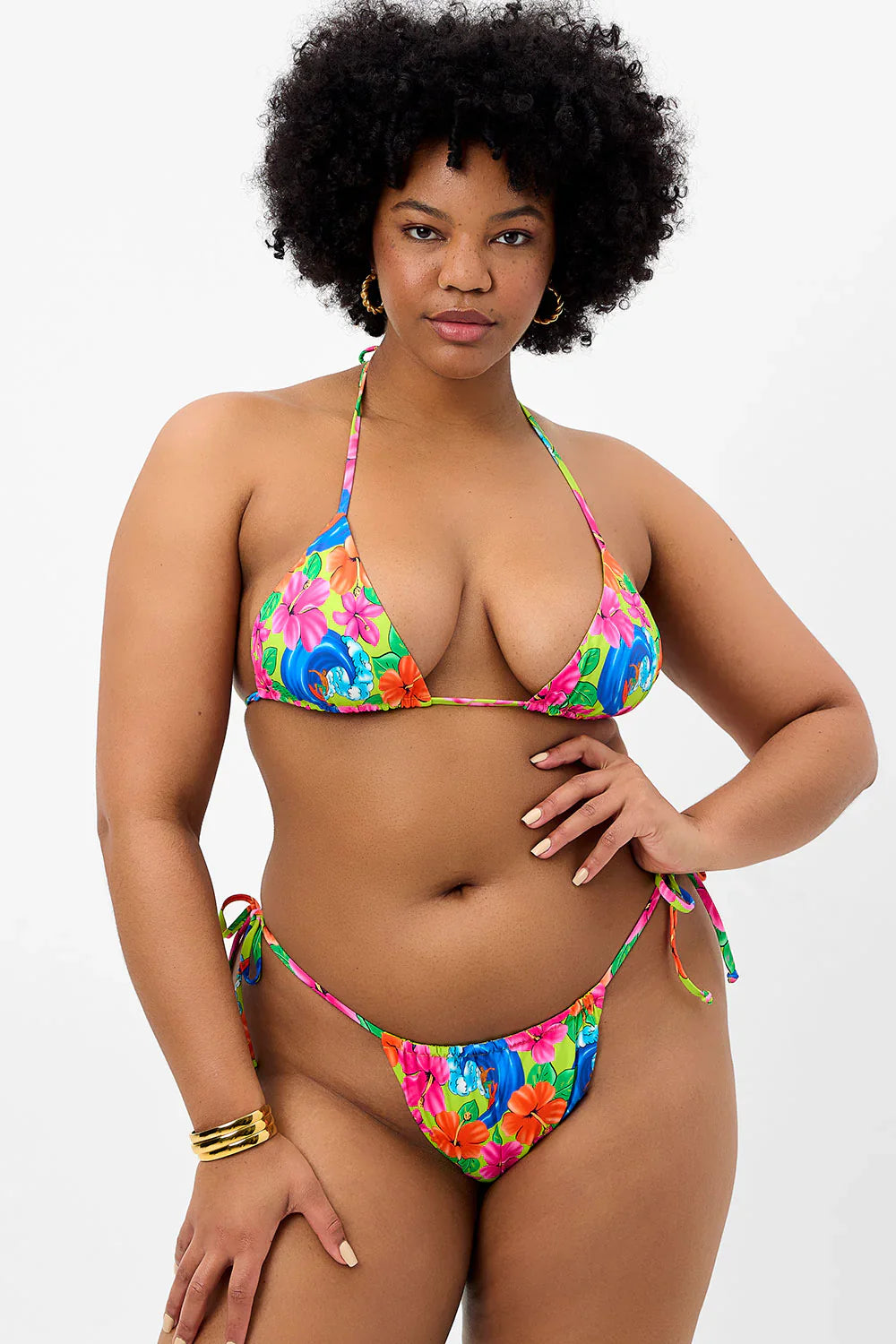 Tia Floral Triangle Bikini Top - Neon Surfer