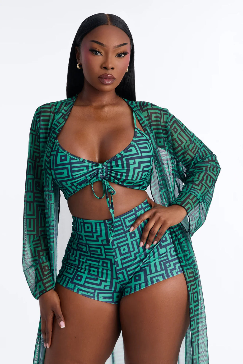 Checking You Out Bikini And Coverup Set - Green/combo