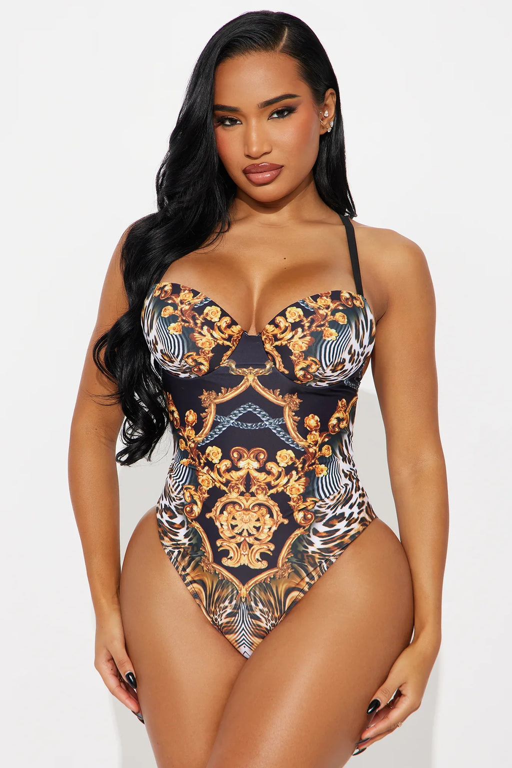 Moira Underwire 1 Piece Swimsuit Set - Black/Brown