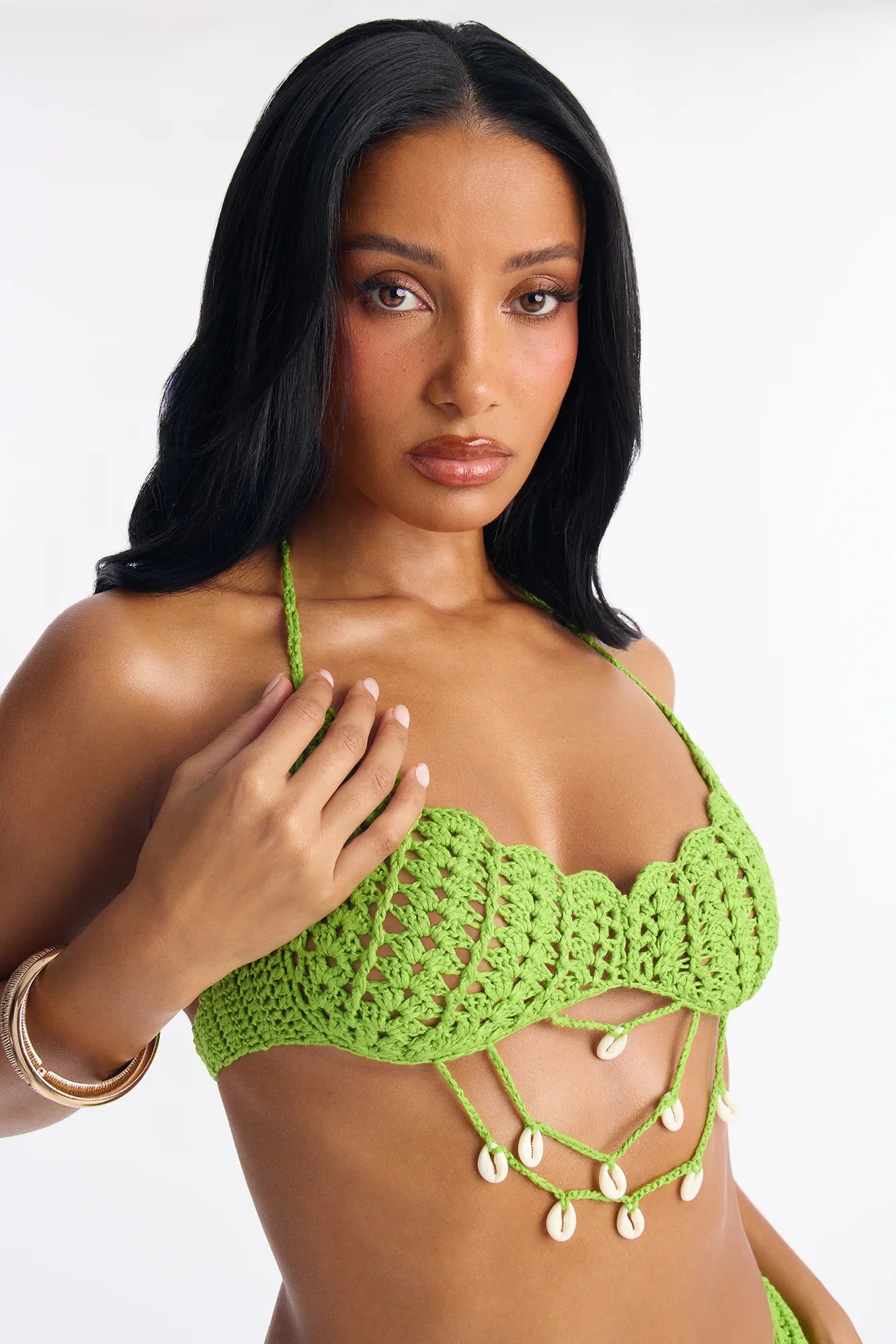 Cool Current Crochet 2 Piece Bikini Skirt Set - Green