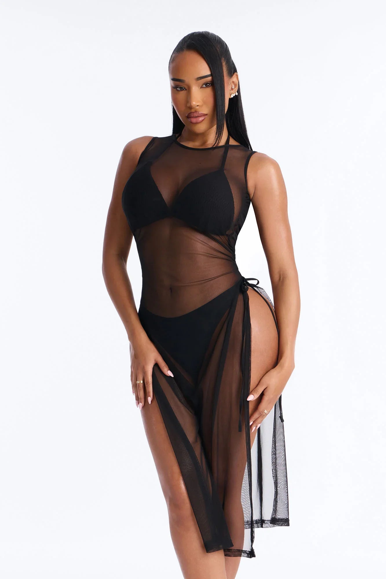 Sheer Thing Mesh Swim Cover Up Dress - Black