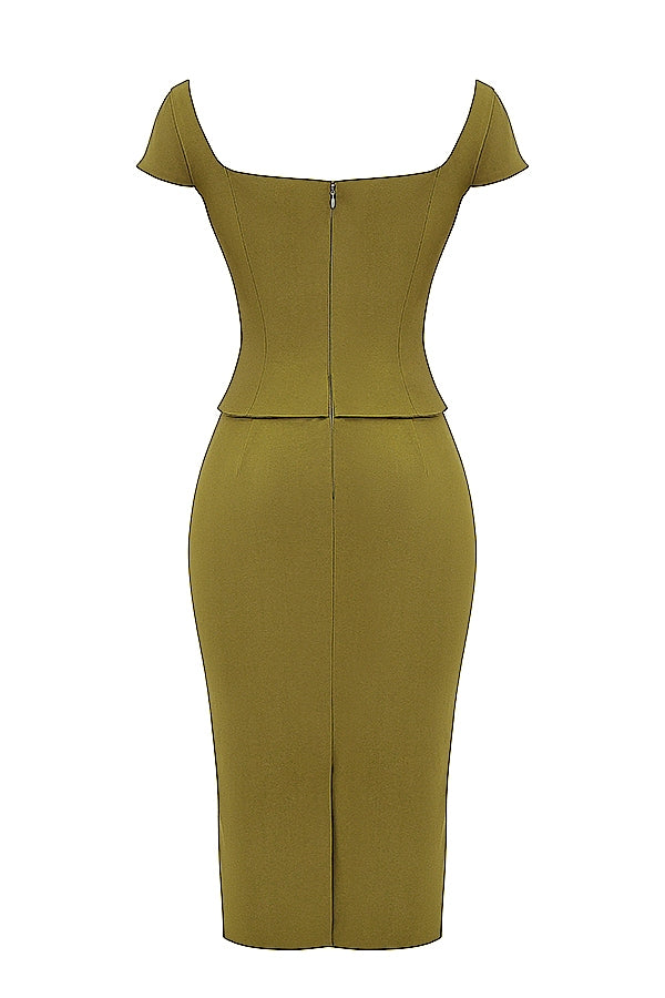 olive corset midi dress