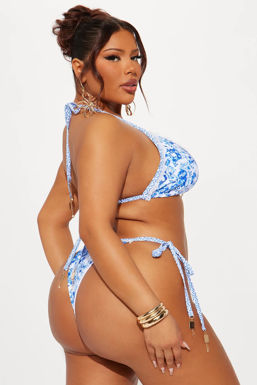 Kailani Triangle Side Tie 2 Piece Bikini - White/Blue