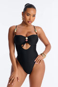 Shiny Stones By The Waves Cut Out 1 Piece Swimsuit - Black