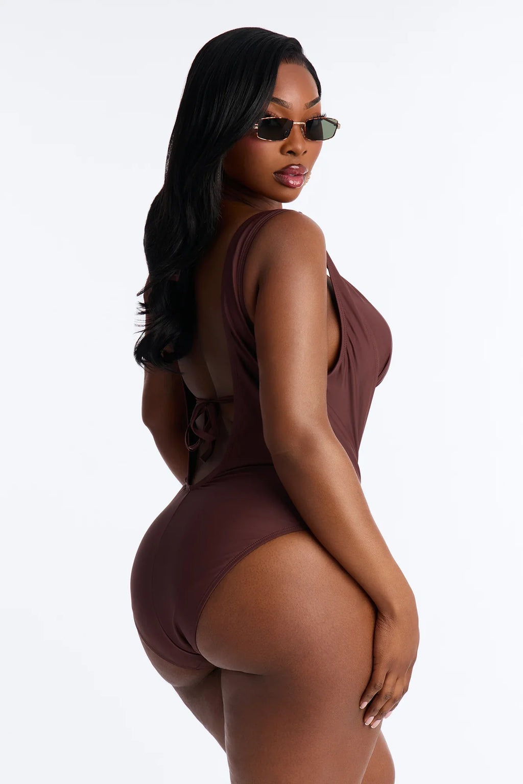 Leia Layered Triangle 1 Piece Swimsuit - Brown/combo