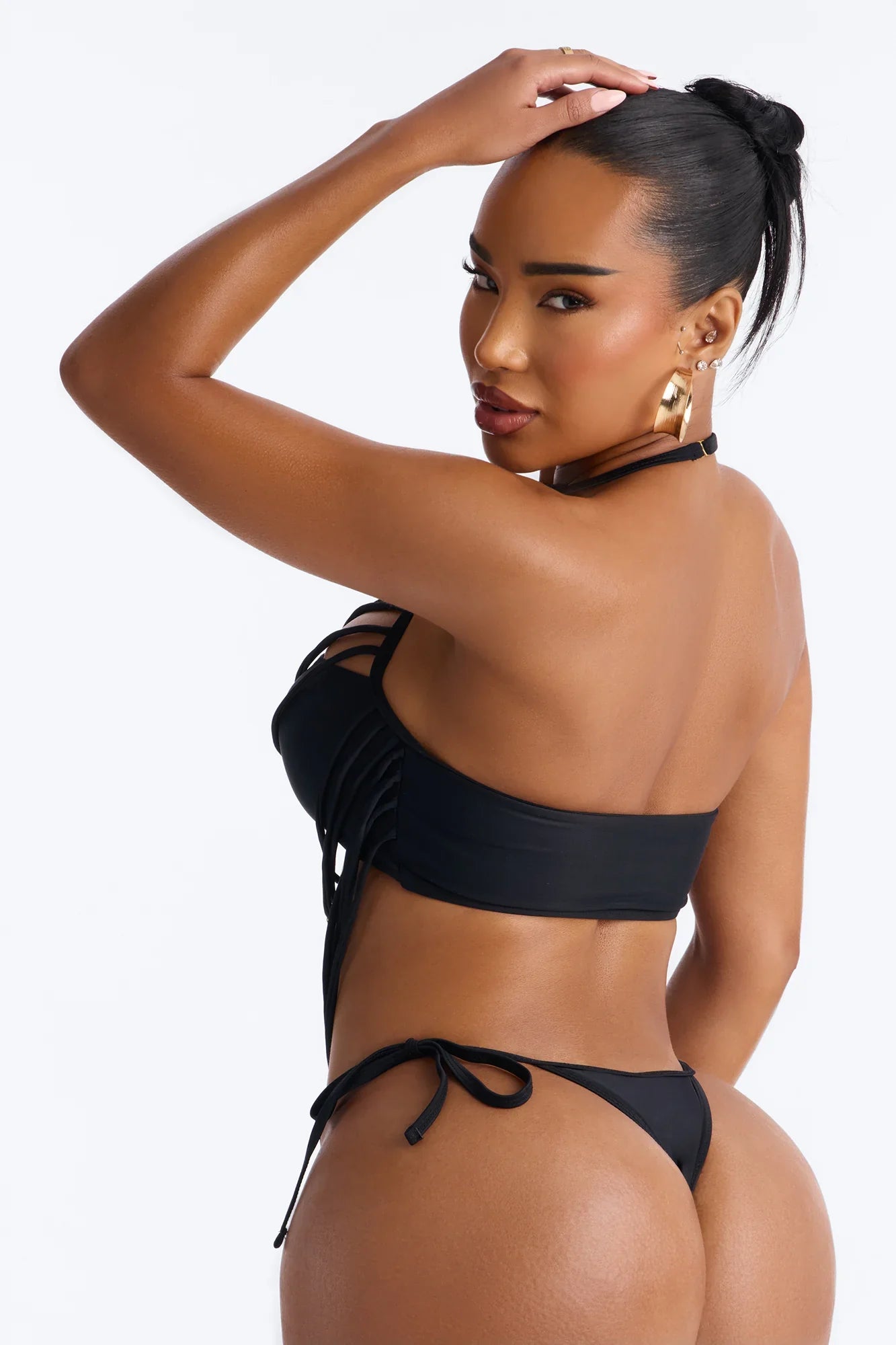 Hot Sand Energy Draped 2 Piece Beaded Bikini Set - Black