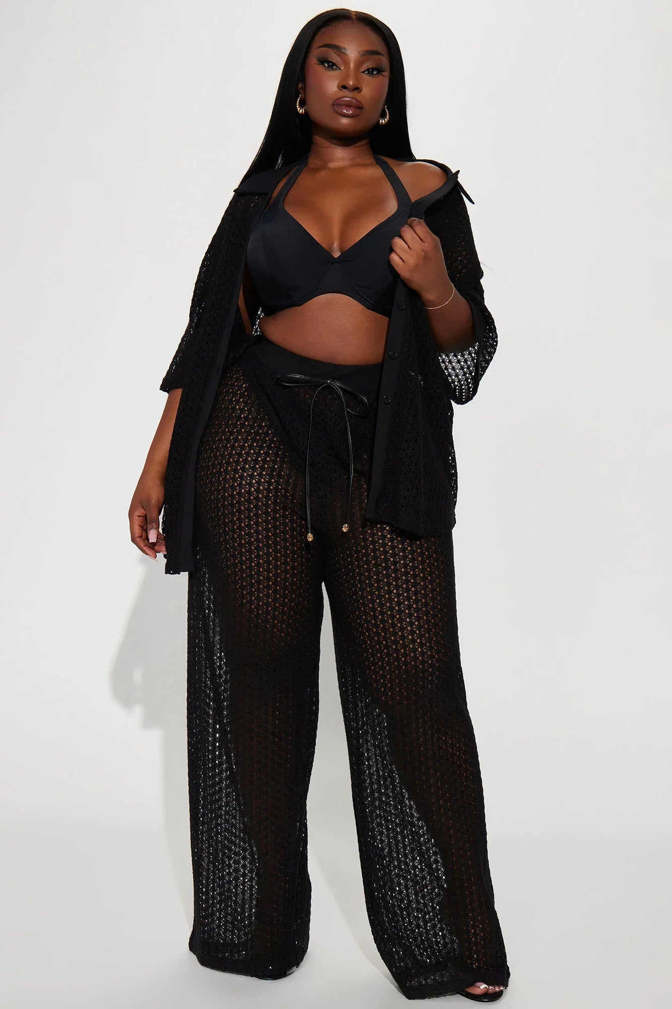 Abby Button Up Swim Cover Up Top - Black