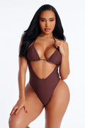 Leia Layered Triangle 1 Piece Swimsuit - Brown/combo