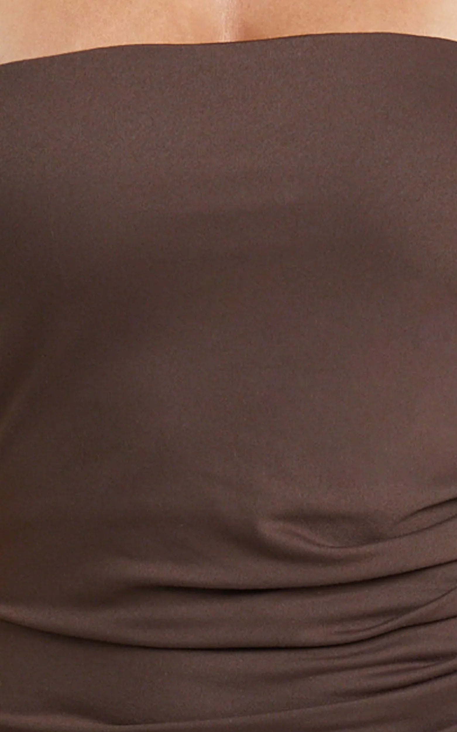 Natasha Midi Dress - Strapless Ruched Column Dress in Chocolate