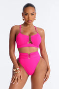 Saltwater Cures Everything Hardware Ruching 2 Piece Bikini - Hot Pink